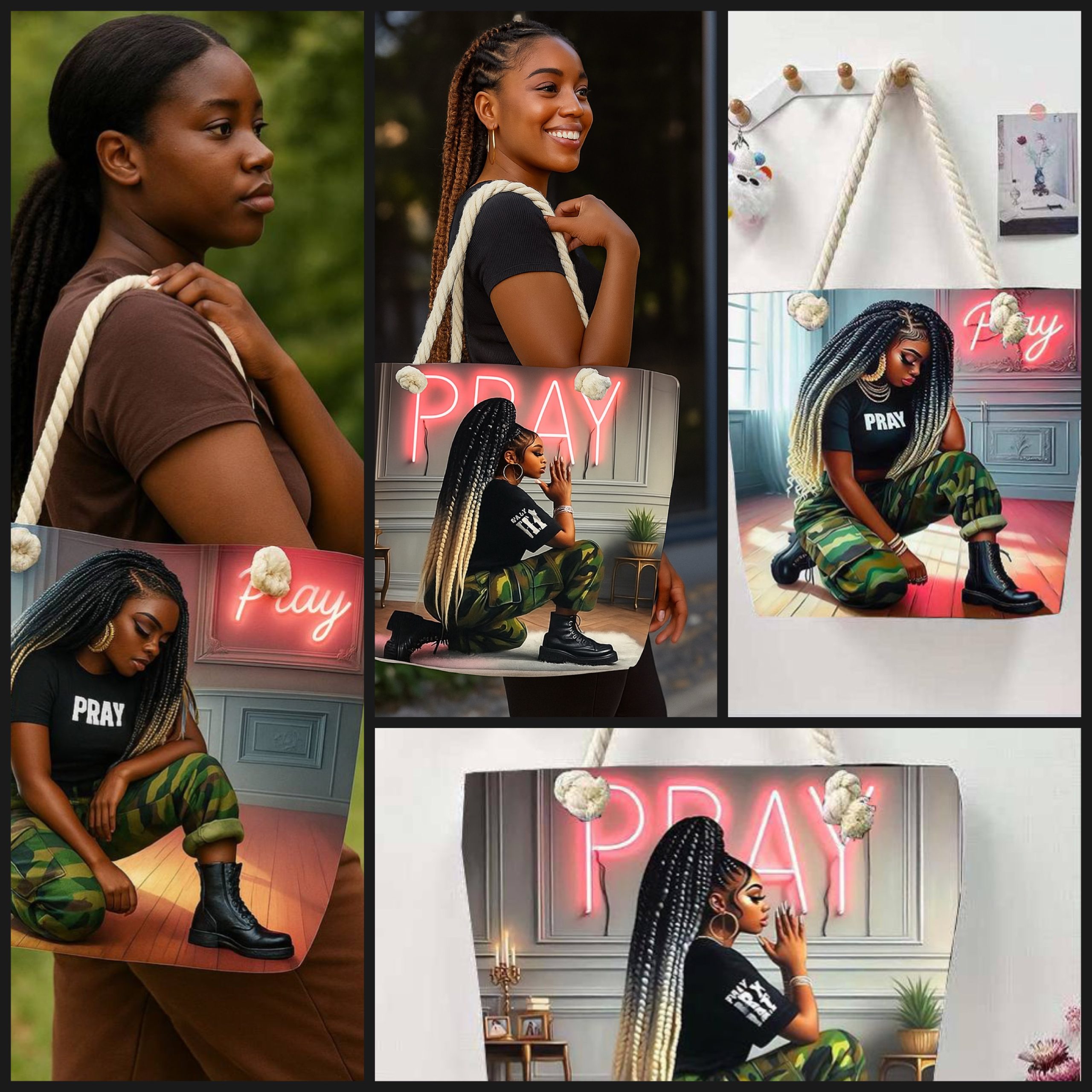 Camo Pray tote bag 5pcs set ( order 20 set for discount )