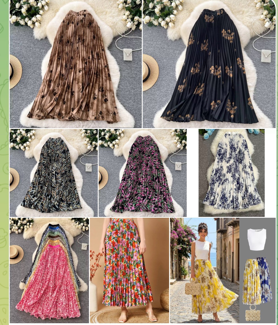 Flower pleated skirt 2pcs set