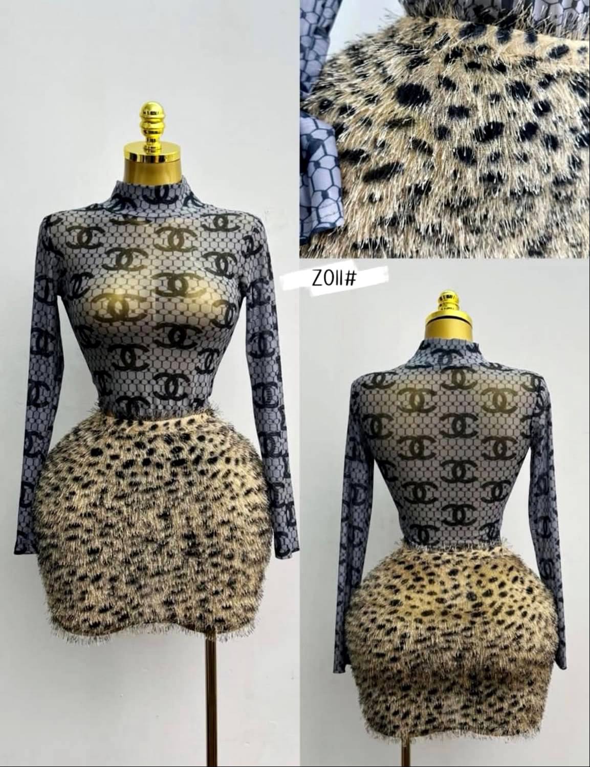 Channel top and skirt 2pcs set