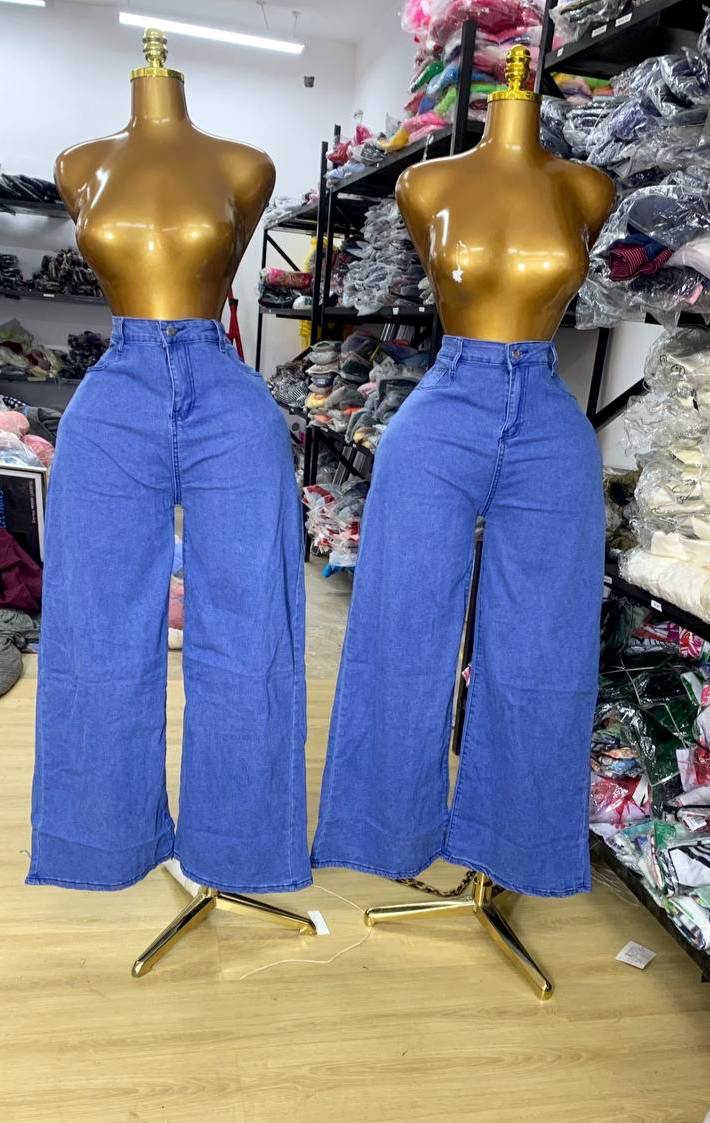 Shy blue baggy jean 2pcs set